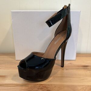 Enelauge Women's Peep Toe Buckle Platform Stiletto High Heels